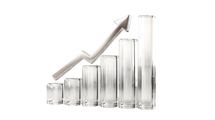Transparent bar graph with upward arrow indicating growth and success