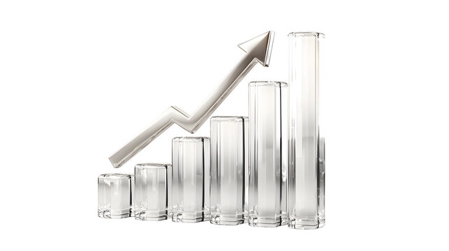 Transparent bar graph with upward arrow indicating growth and success