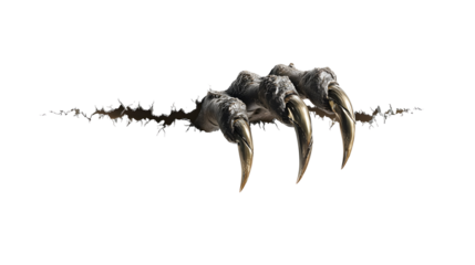 Realistic animal claw tearing through black background showing sharp talons