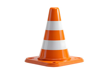 Orange traffic cone with white stripes on a white background