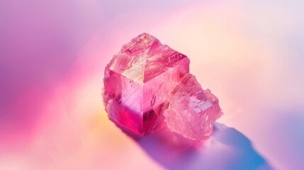 Fototapeta premium Vibrant Pink Crystal Cube on Soft Pastel Background with Light Effects