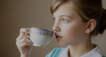 young woman holding a teacup