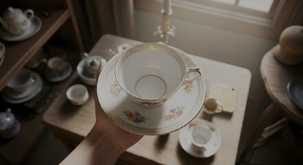 porcelain cup of tea on the dish