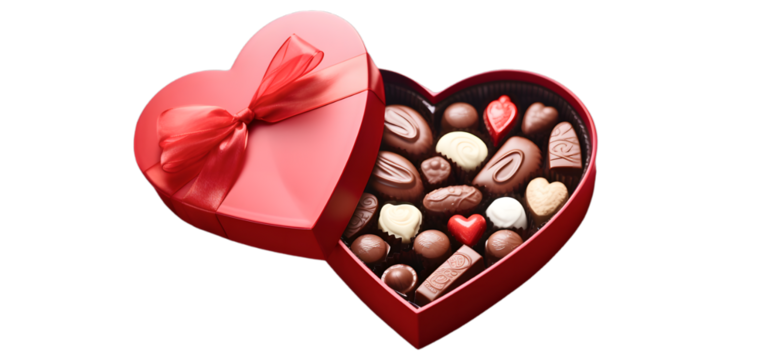 Heart shaped box of chocolates with a red ribbon perfect for valentine's day or a romantic gift giving occasion