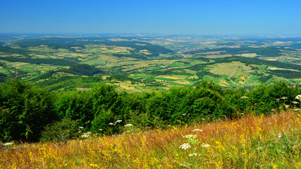 The hills and meadows of Transylvania are colourful in late spring. An endless landscape of diverse...