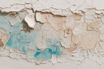 Fototapeta premium A weathered wall displays layers of peeling paint, revealing a rich tapestry of pastel tones beneath.
