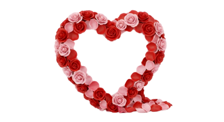 Heart shape made from red and pink roses and rose petals isolated PNG with Transparent Background