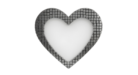 Silver mosaic heart shape isolated PNG with Transparent Background