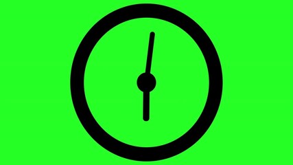 Clock symbol on green background. Animated clock icon. Black transparent watch with arrows. Hour and minute arrow.mov