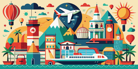 Cartoon vector illustration of colorful city houses and buildings on a street