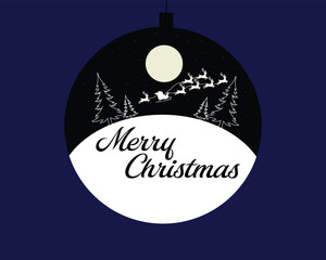 Flat Minimalist Christmas Ornament Design with Santa and Reindeer Silhouette