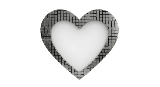 Silver mosaic heart shape isolated PNG with Transparent Background