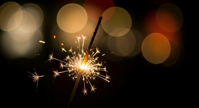 A sparkler burning in the dark, cinematic lighting with bokeh background - Powered by Adobe