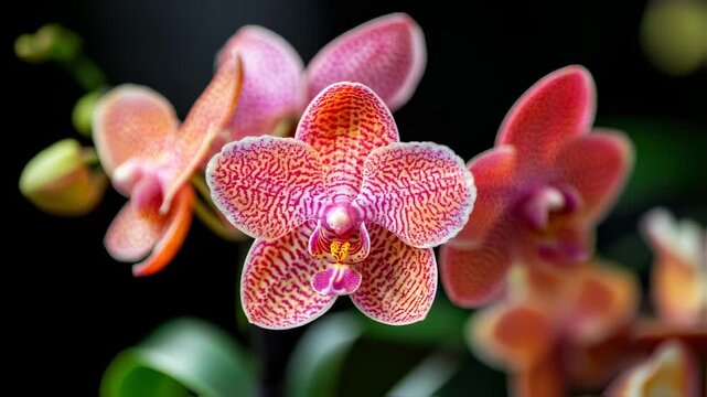 A Close-Up View of Exotic Orchids Blooming in Vivid Hues with Bokeh Background