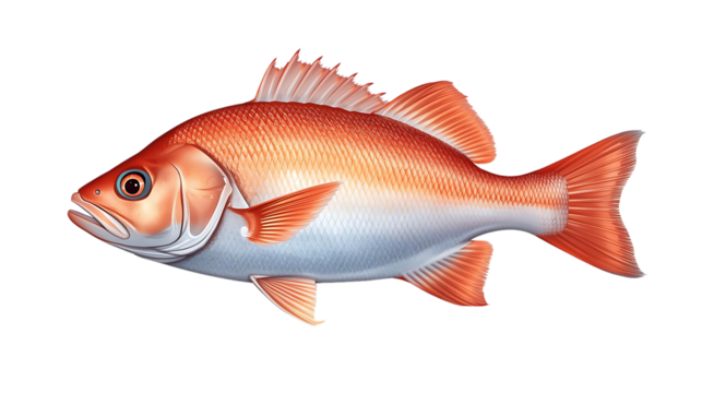 Illustration of a vibrant red snapper fish isolated on transparent background