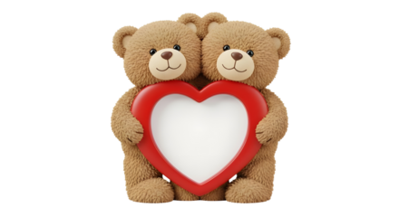 Two teddy bears holding a red heart isolated PNG with Transparent Background