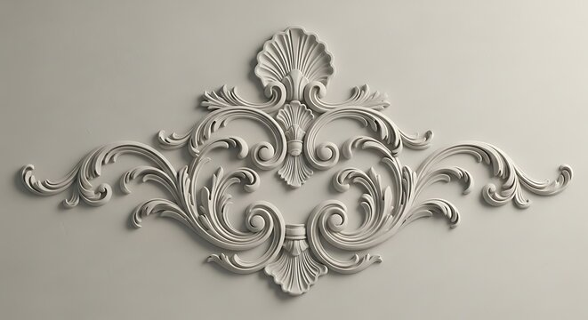 Elegant ornamental plasterwork design on a neutral background for design elements