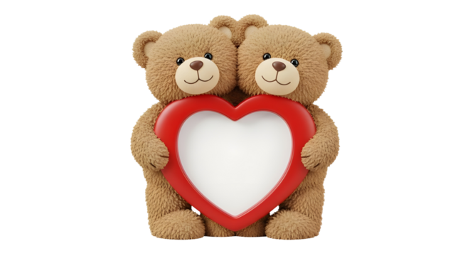 Two teddy bears holding a red heart isolated PNG with Transparent Background