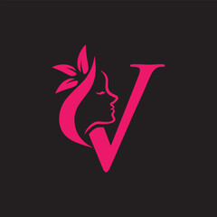  beauty monogram letter v woman silhouette logo design