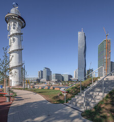 View from Donauinsel (Danube Island) in central Vienna, a long and narrow man-made island, created between the Old Danube and the New Danube, Vienna, Austria