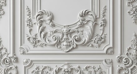 Obraz premium Elegant ornate white wall decor with intricate floral patterns and classic design