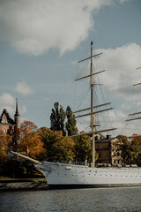 Fototapeta premium Malerisches Trosa – skandinavische Stadtidylle im Herbst