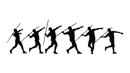 Javelin thrower silhouettes sequence isolated on white background, Vector