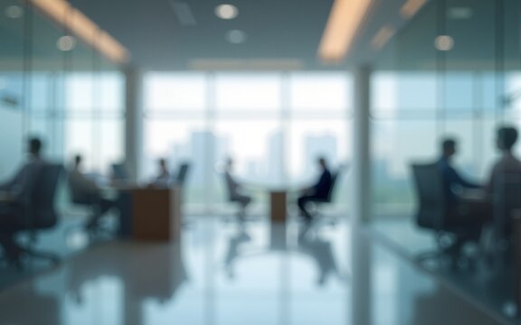 blurry image of an office with glass walls. High quality