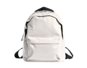 Beige backpack standing on white background, ready for travel, school, or daily carrying personal items