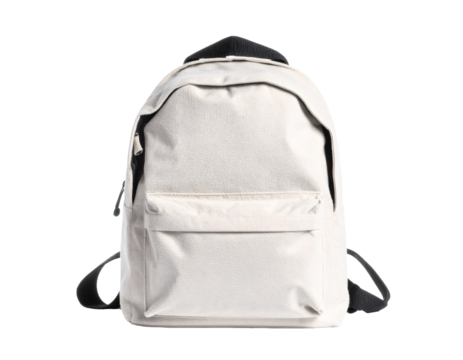 Beige backpack standing on white background, ready for travel, school, or daily carrying personal items