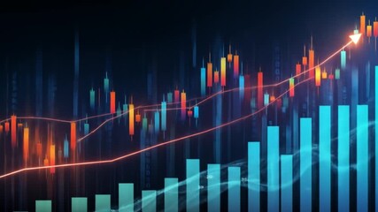 Abstract financial chart with rising trends and colorful data visualization
