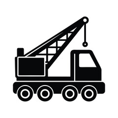 Simple black and white illustration of a heavy duty construction crane truck, essential for lifting and moving heavy materials on job sites