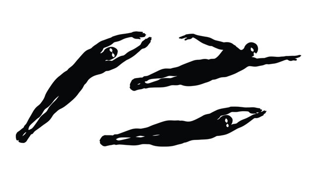 Dynamic swimmer silhouettes isolated on white background, Vector