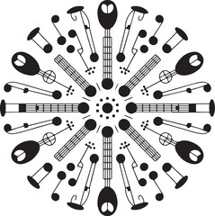 Musical mandala design with notes and instruments