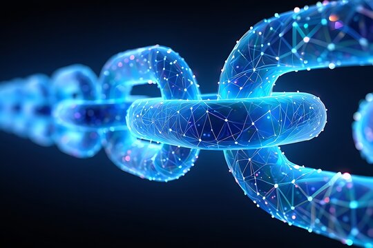 Abstract glowing blue chain made of connected polygonal network links