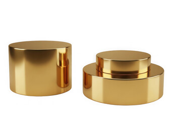 Two shiny gold cylindrical caps on a black background