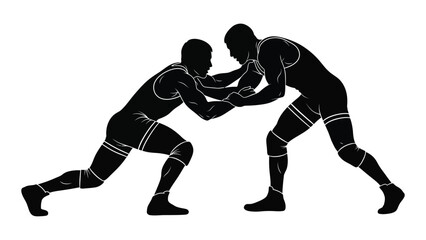 Wrestling match silhouette isolated on white background, Vector
