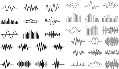 Diverse soundwave patterns for music production, data visualization, or scientific analysis projects, offering dynamic visual elements and abstract graphic designs