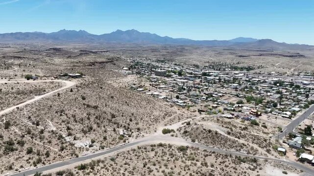 Aerial nature city landscape in Sonoran desert historic route 66 Barstow California Southwest CA