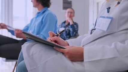 Man, scientist and writing with book for results, research or examination in forensics at laboratory. Closeup of male person taking notes for new discovery, breakthrough or findings on test at lab - Powered by Adobe
