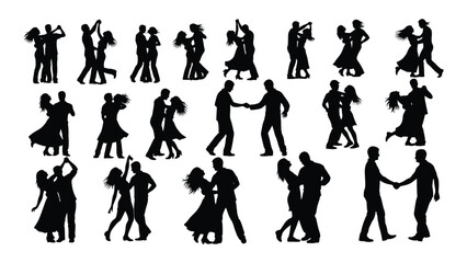 Dancing couples silhouettes isolated on white background, Vector