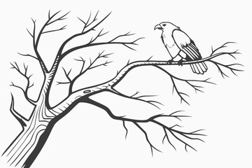 Bare Tree Silhouette and Crescent Moon Vector - Blue Duotone Night Landscape