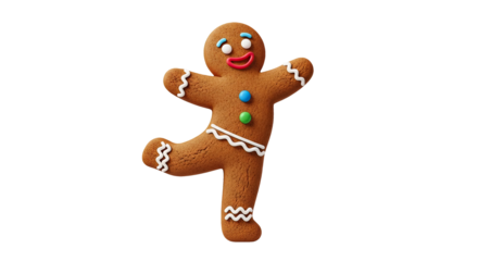 Happy Gingerbread Man Dancing On Transparent Background For Christmas Theme Stock Photo