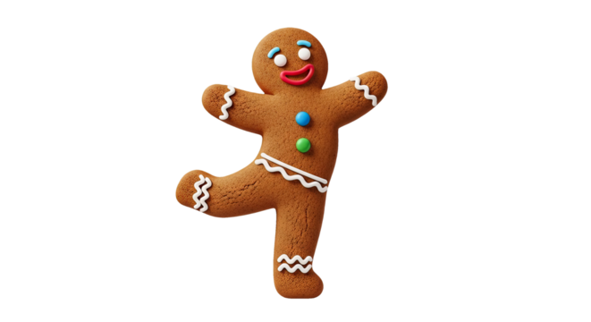 Happy Gingerbread Man Dancing On Transparent Background For Christmas Theme Stock Photo