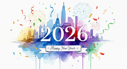Water colour illustration of happy new year 2026