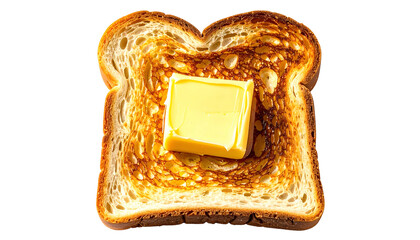 Close-up of golden-brown toasted bread with a square of yellow butter melting on top