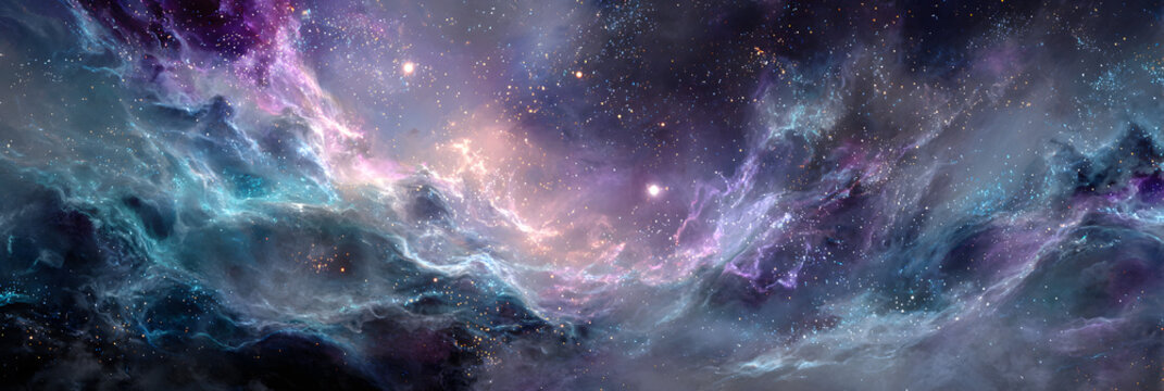 Stunning nebula cosmic cloudscape with sparkling stars, ideal for backgrounds, wallpapers, and space themed designs, a celestial and vibrant texture