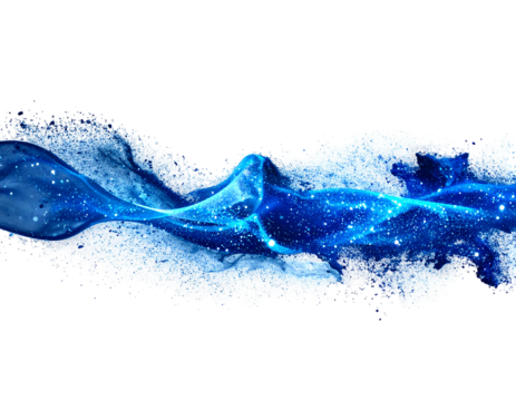 A dynamic, horizontal stream of swirling blue energy with sparkling particles, bordered by soft, diffused white edges