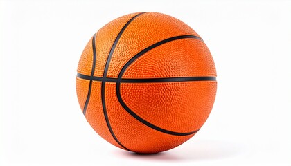 Standard orange basketball with black panel lines and pebbled texture, isolated on white background, classic sports equipment for professional and recreational play.