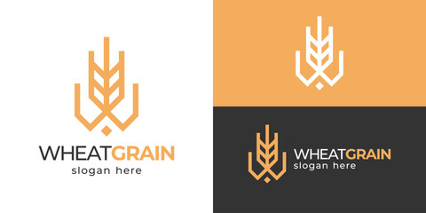 Creative simple wheat grain logo template. Abstract letter W with wheat grain rice farm logo design vector illustration. © Hi_std